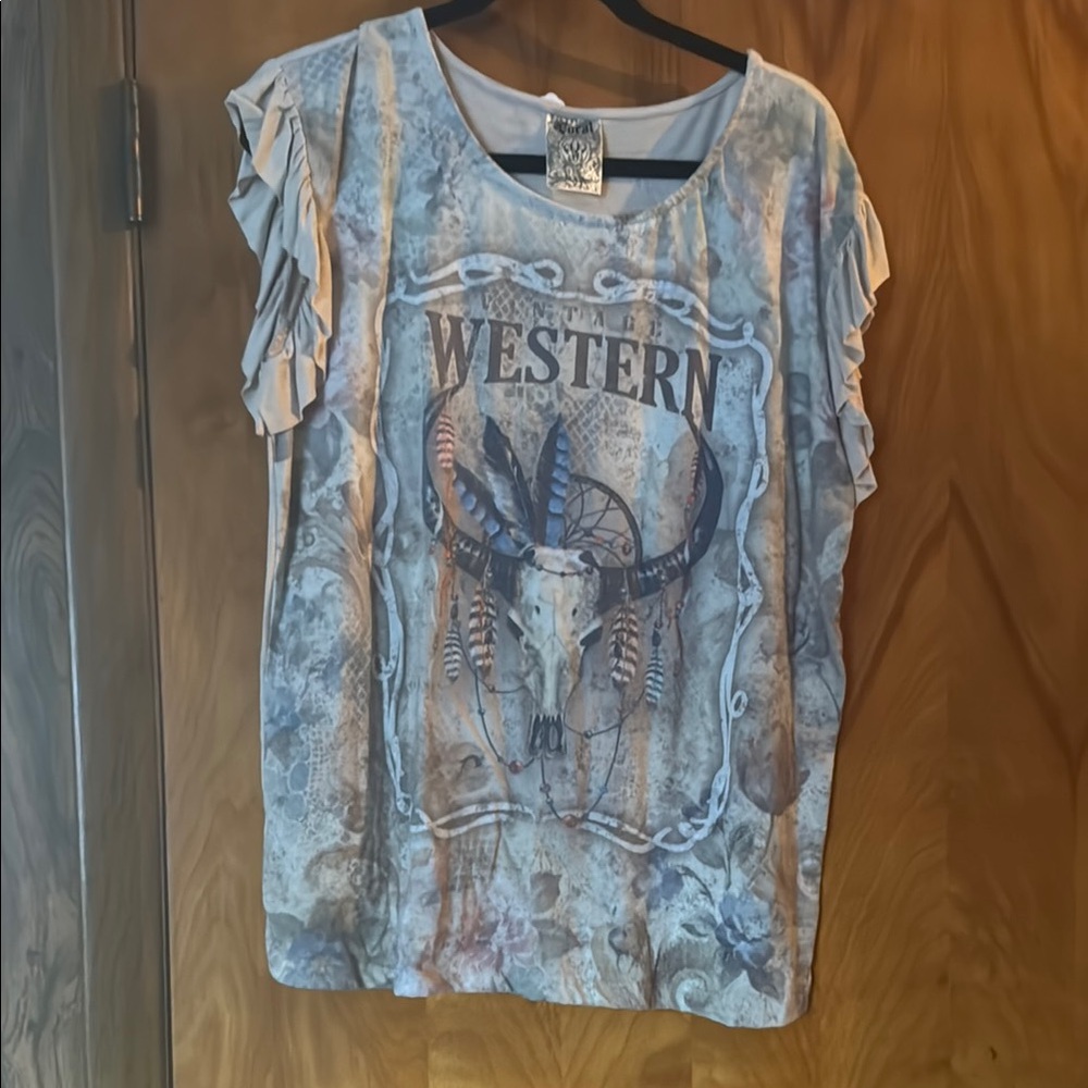 Vocal Western Graphic Short Sleeve Tee - Blue and Brown
